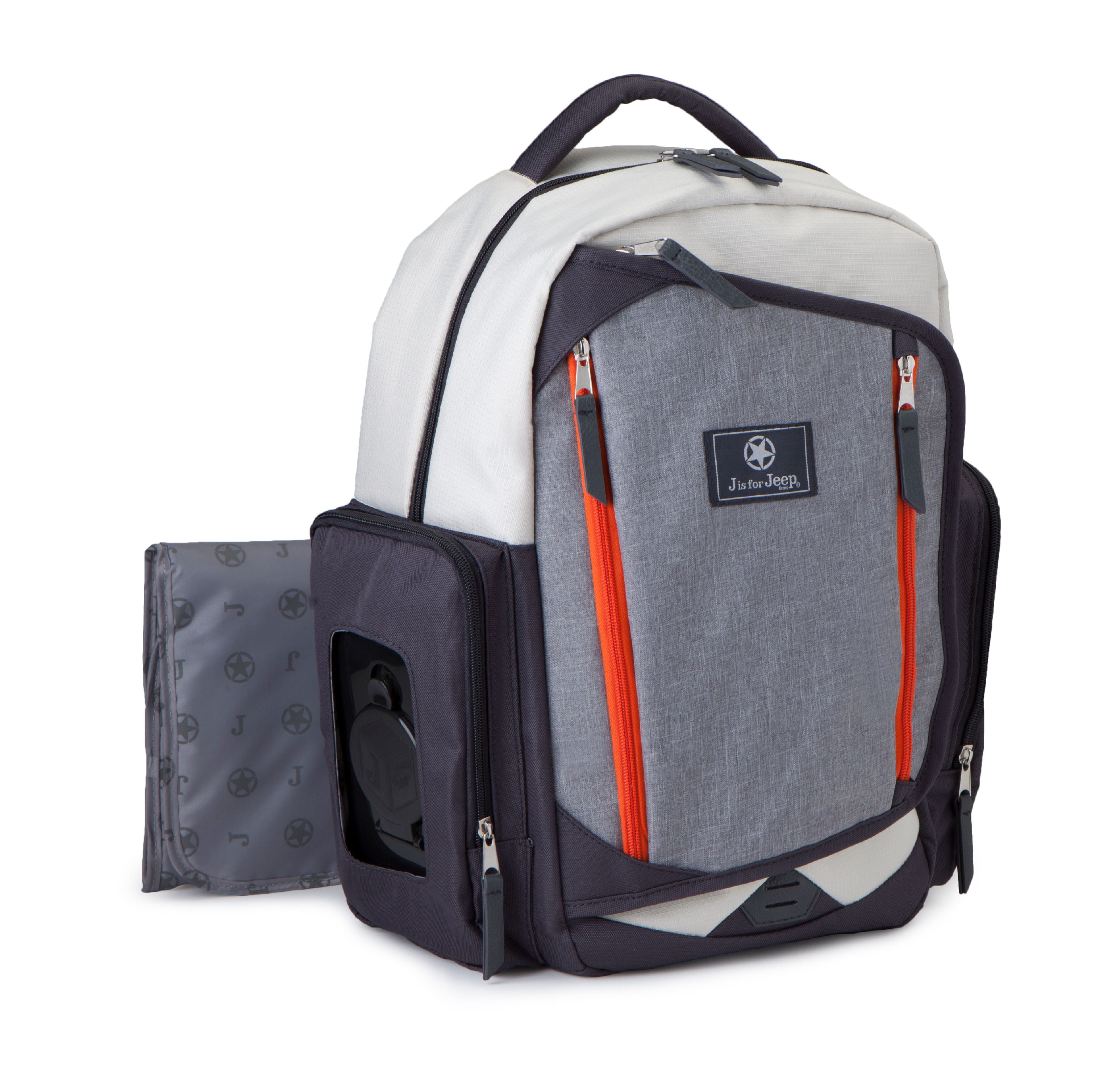 J is for Jeep Front Flap Sport Backpack Diaper Bag, Grey and Cream ...