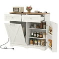 thumbnail image 1 of Gymax Tilt Out Trash Can Cabinet w/ Outlets 2 Drawers Adjustable Shelf Anti-Tipping Kit White & Walnut, 1 of 10