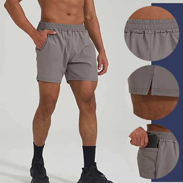 pstuiky Pantalones cortos para hombre, Pantalones cortos deportivos de lino sintético con bolsillos y cintura elástica para hombre, de pierna recta, para playa, hasta la rodilla.