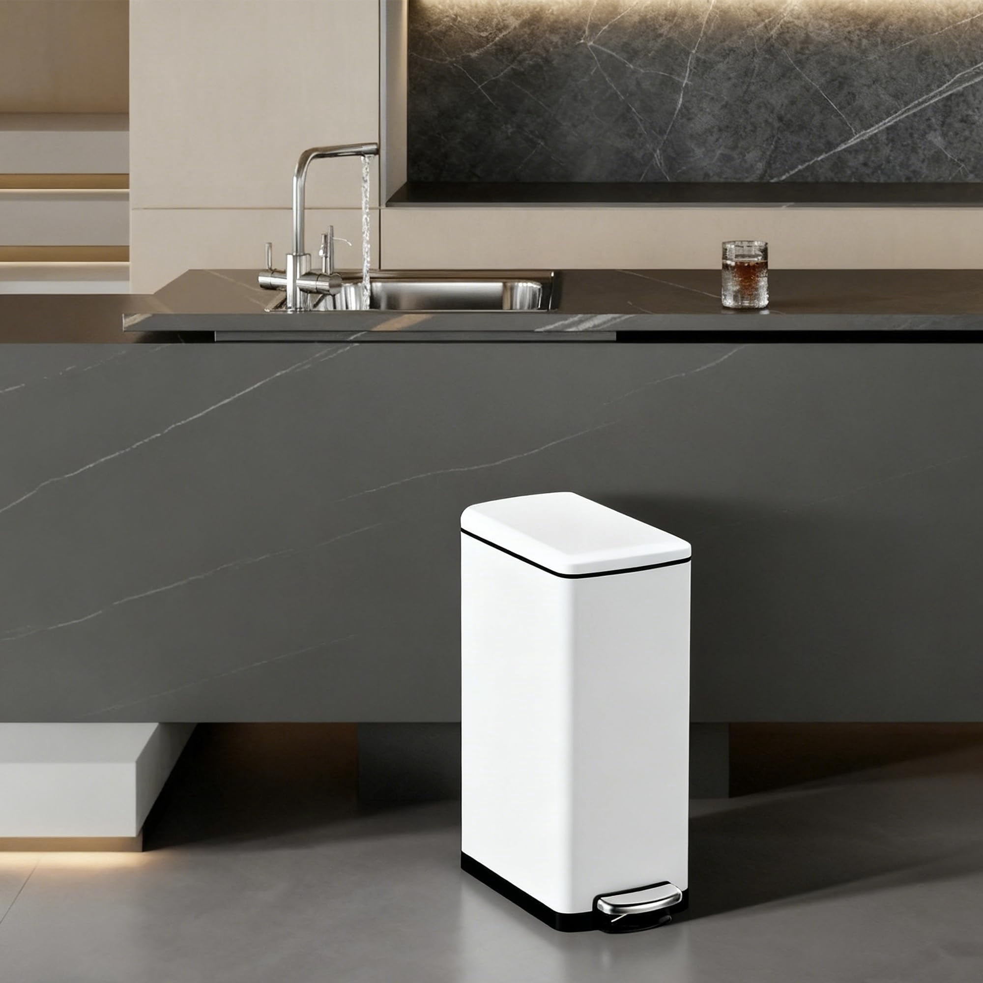 Accreate Slim Kitchen Trash Can 13 Gal, Skinny Stainless Steel Garbage Can with Removable Inner Bucket & Soft Close Lid, Narrow Trash Bin for Bathroom Living Room Office