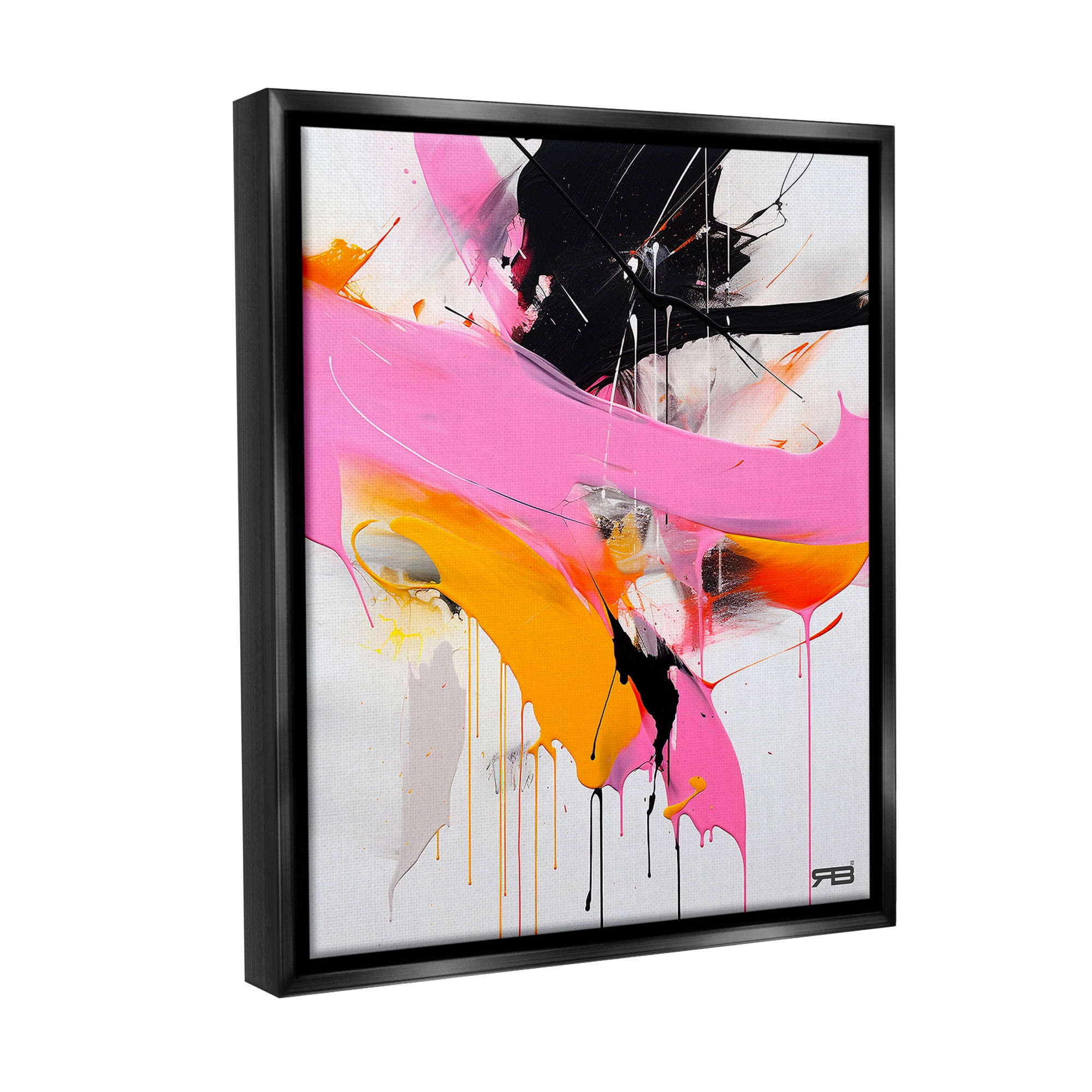 Stupell Industries Pink & Black Contemporary Abstract Painting Black Floater Framed Canvas Art Print Wall Art, 17 x 21