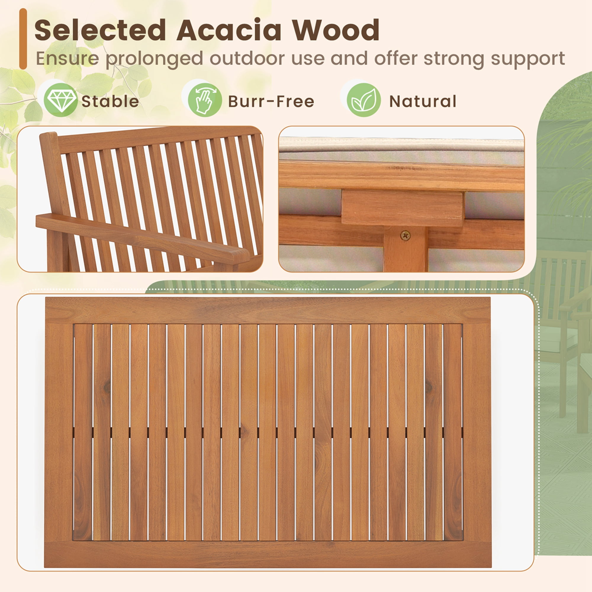 Costway 4 Piece Acacia Wood Patio Wood Furniture Set
