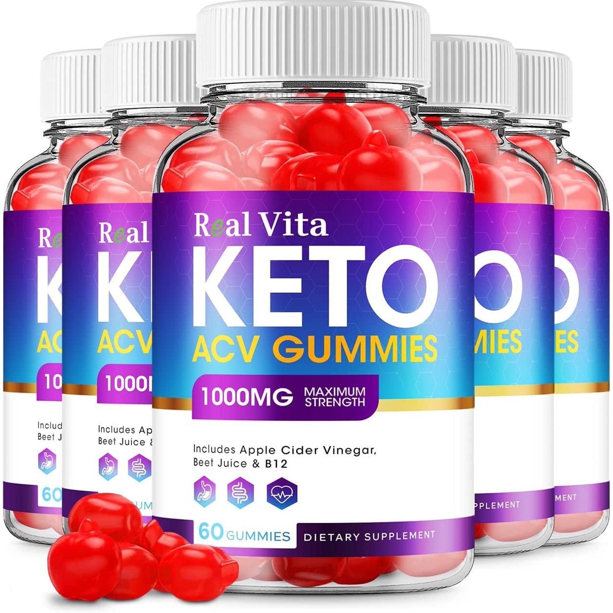 5 Pack Real Vita Keto ACV Gummies Real Vita Advanced Formula Apple Cider Vinegar Keto Gummies Dietary Supplement 300 Gummies