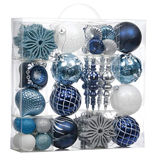 Shatterproof Christmas Tree Ornaments for Xmas Decoration Valery Madelyn 70ct Frozen Winter Grey Silver Christmas Ball Ornaments Decor 