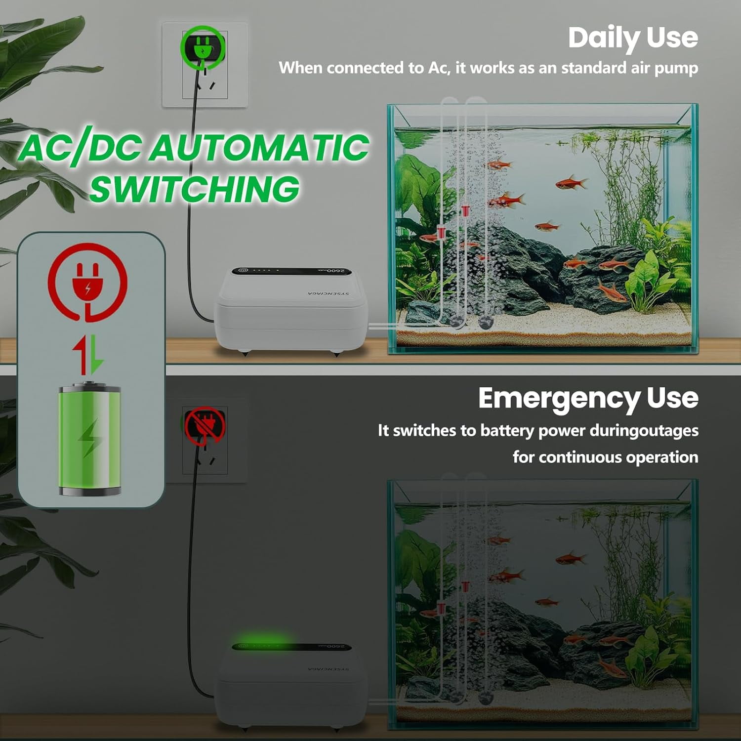 Aquarium Air Pump, Portable Aerator for Fish Tank, Fish Tank Air Pump Bubbler Aerator for Outdoor Fishing, Aquarium, Aquarium Oxygen Pump with Airline Tubing, Air Stone, Check Valve