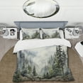 thumbnail image 2 of Designart "Misty Mountain Pinescape I" Floral Bedding Covert Set - Tree Pine Green Traditional Bed Set With 1 Sham, 2 of 6