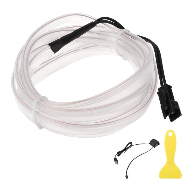 Cuerda de luz LED EL de 2m Unique Bargains, tira de luz brillante para iluminación interior de coches, luz de neón flexible para decoración de coches USB(5V) blanca