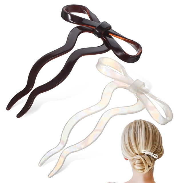 Horquillas con lazo para mujer, horquillas francesas para el cabello, horquillas de acetato, horquillas para moño en forma de U, horquillas de acetato, accesorios para el cabello 2 uds.