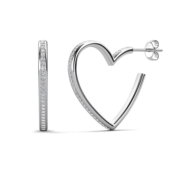 Cate & Chloe Sylvia 18k White Gold Plated 15mm Heart Hoop Earrings with Swarovski Crystals, Gift for Women