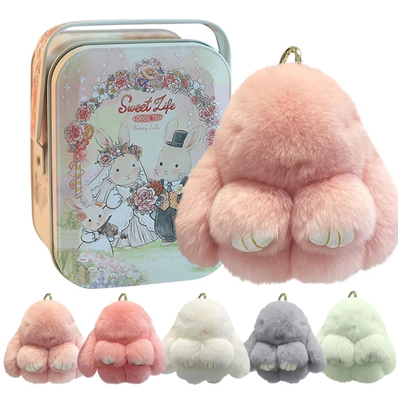 Bunny Keychain with Tin - 5.8" Handmade Soft Plush Rabbit Charm, Cute Gifts for Women & Teens