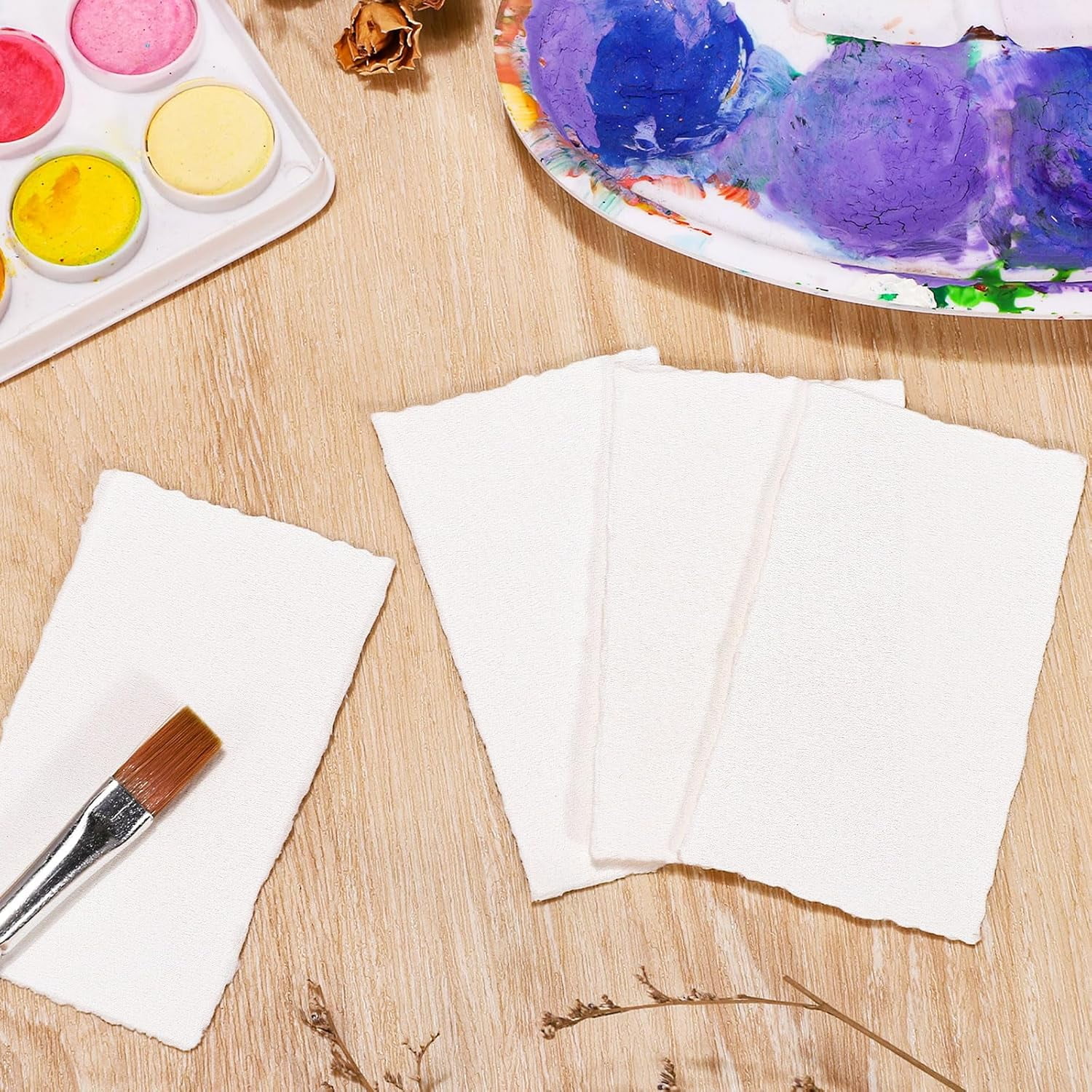 25 Sheets Watercolor Paper, 300 GSM Deckled Edge Paper 4 x 6 inch Rough/Textured Handmade Paper Cotton Paper White Textured Papers for Watercolors, Wedding Invitations, Cards, Crafts