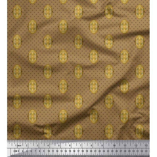 Soimoi Brown Georgette Viscose Fabric Dot & Hanging Lamps Home Decor Fabric Prints By Yard 42 Inch Wide