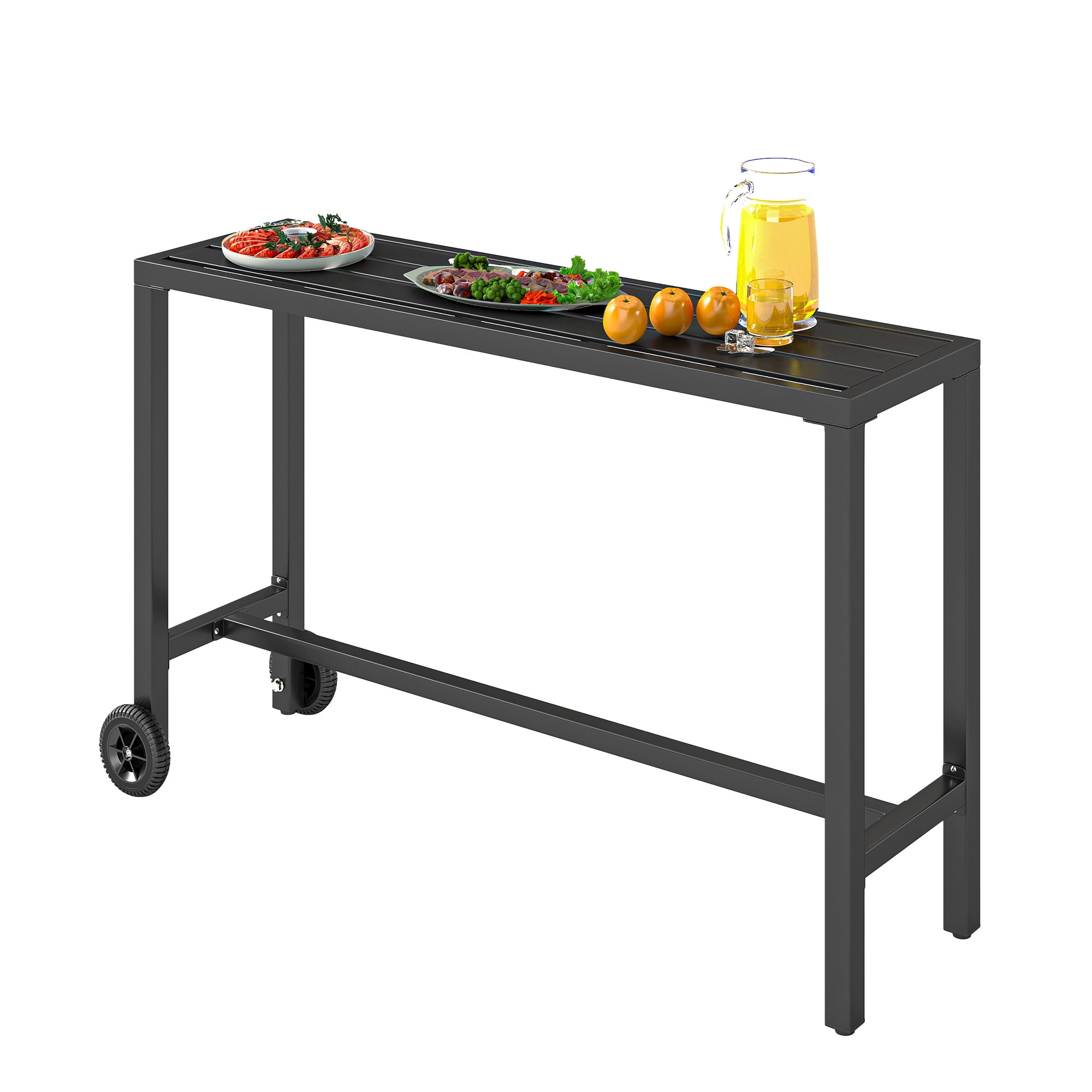 Uforic 55 Inch Outdoor Bar Table, Rectangle Narrow Counter Height Patio Table, Suitable for Balcony Patio Garden Yard Poolside, Black