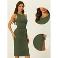 thumbnail image 2 of DARING DIVA Ribbed Knit Cut Out Waist Side Slit Tank Dress L Olive Green, 2 of 6