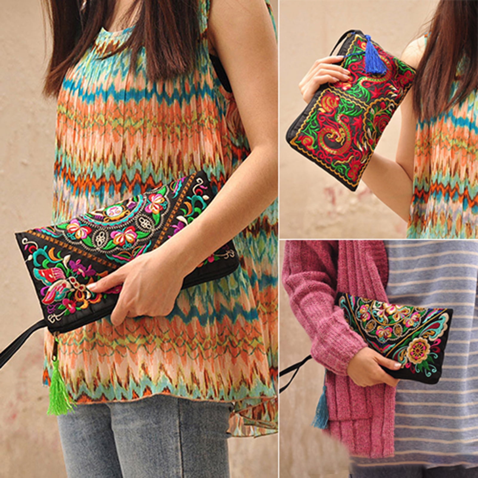 Women Ethnic Handmade Embroidered Wristlet Clutch Bag Vintage Purse Wallet 