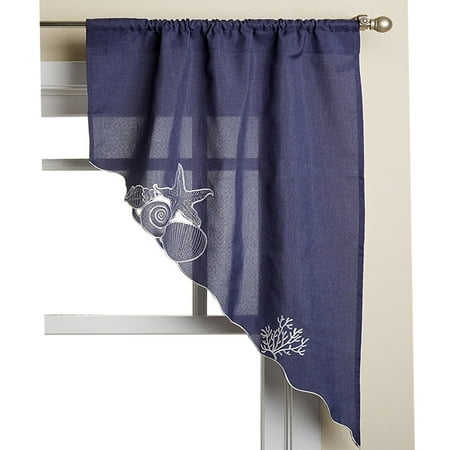 Kitchen Window Curtain Sanibel Embroidered Sea Life Tiers Valance