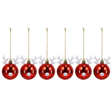 

6Pcs Christmas Decorative Balls Gold-plated Antler Ball Pendants for Decor (Red)