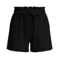 thumbnail image 3 of BTDECLAR Cotton Linen Shorts for Women Ruffle Drawstring High Waist Wide Leg Pants Casual Cute Summer Beach Vacation Shorts with Pockets, 3 of 4