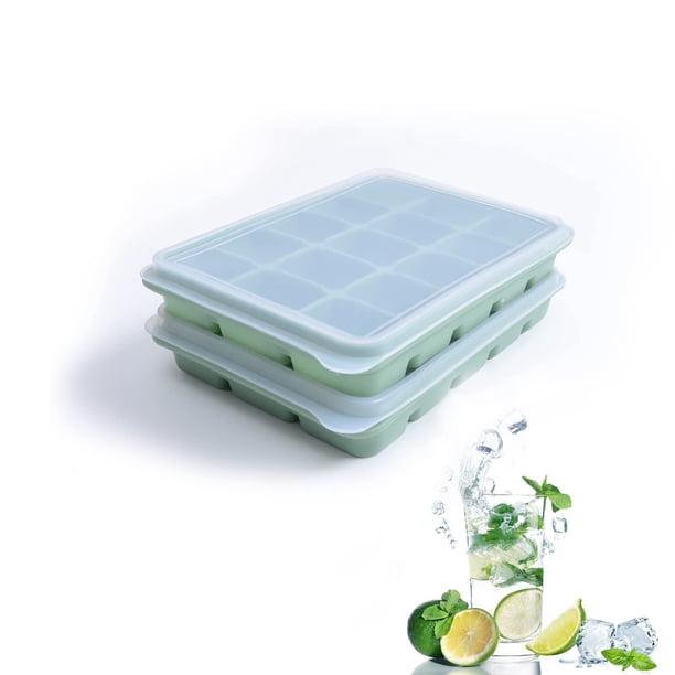 Juego de 2 bandejas para cubitos de hielo Tvmania de silicona con tapa, 15 cubos