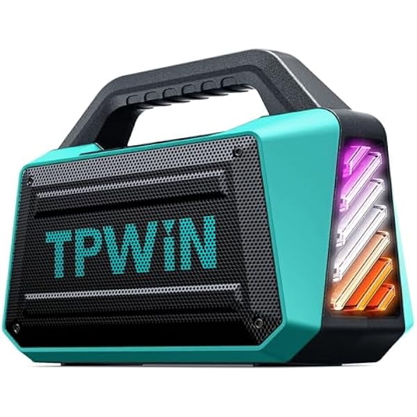 wonima11 Powerful 80W Outdoor Bluetooth Speaker: IPX6 Waterproof, Rugged, 20H Playtime, Deep Bass, Lightshow, TWS, BT 5.3 Wireless, Portable for Travel Hiking Camping Beach Pool - Teal
