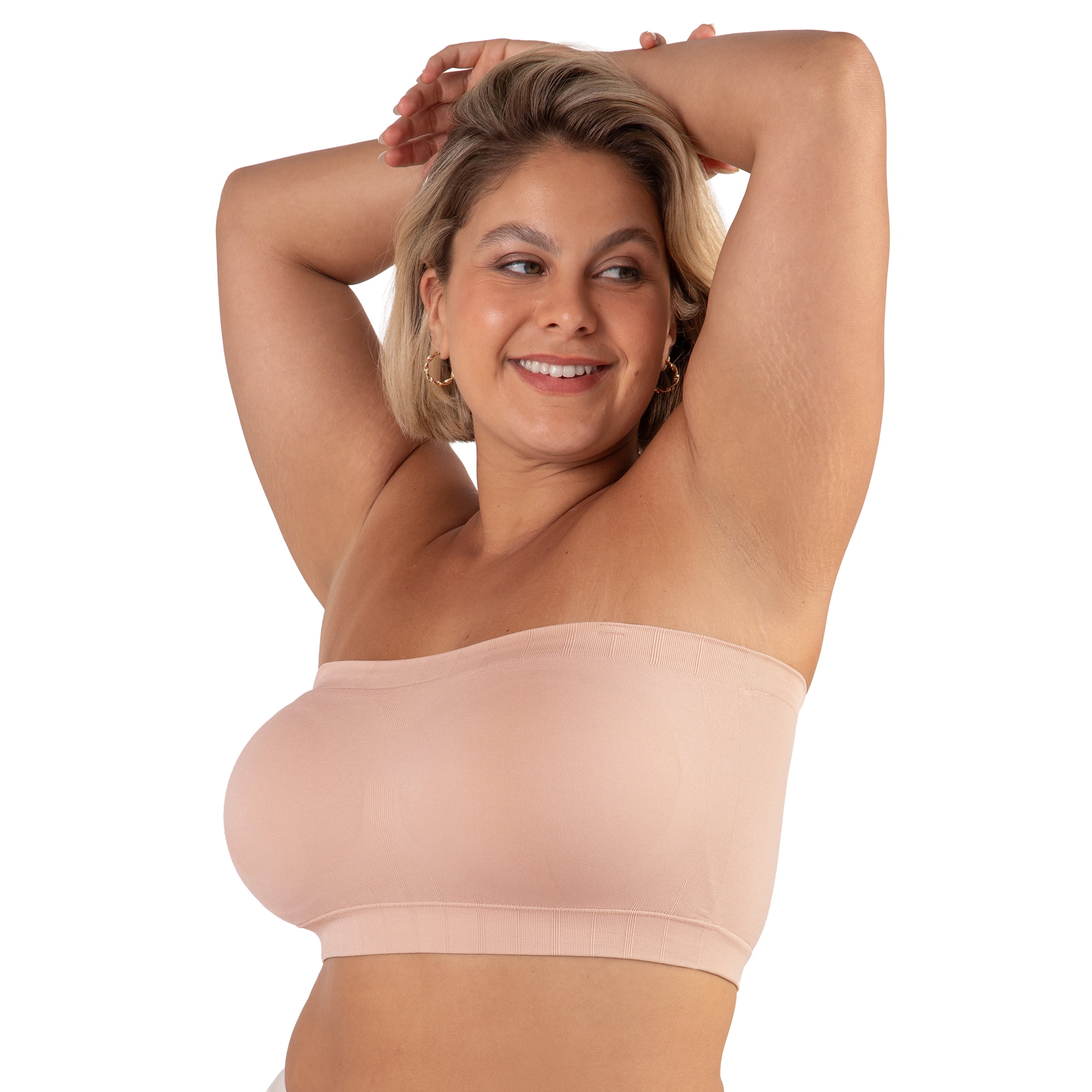 Truekind Comfort Convertible Strapless Bandeau Bra – Women’s Seamless Wire-Free, Removable Straps, Sizes S to 4XL