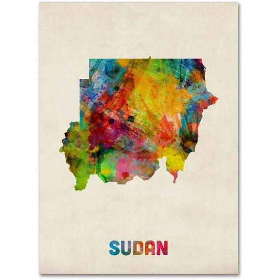 Trademark Fine Art "Sudan Watercolor Map" Canvas Art by Michael Tompsett