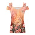 thumbnail image 4 of Fiudx Ropa de Mujer Blusas Plegables con Cuello En V para Mujer, Camisas con Hombros Descubiertos, Top de Manga Corta Estampado, 4 of 5