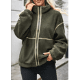 thumbnail image 5 of Womens Coat Casual Lapel Full Zip Fleece Jacket Long Sleeve Oversized Warm Winter Outwear with Pockets, 5 of 6