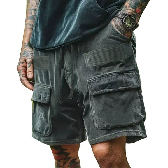ADSSDQ Men's Multi Pocket Corduroy Cargo Shorts Summer Vintage Casual Loose Sports Shorts Big And Tall Shorts Army Green XL
