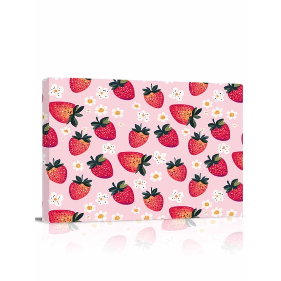 Strawberry Wall Art for Living Room,Canvas Picture Wall Decor for Bathroom Bedroom,Pink Spring Summer Rustic Floral Fruit Painting Artwork for Office Kitchen Hallway Dining Room Home Decor 16"x20"