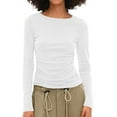 thumbnail image 5 of YODETEY Women Long Sleeve Tops, Y2K Slim Comfortable Lightweight Blouses, Crewneck Tees Fit Pullover T-shirt Tops, White Women's Plus S, 5 of 6