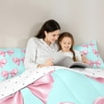 thumbnail image 5 of Manfei Dreamy Bowknot Comforter Sets King Size, Cyan Pink Down Comforter, Princess Ribbon Reversible Bedding King Comforter Set, Super Cozy Room Decoration, 3 Pieces, 5 of 8