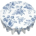 thumbnail image 6 of Blue White Floral Round Tablecloth 60 Inch Vintage Flower Table Cloth Elegant Rustic Polyester Table Cover Decorative for Indoor Outdoor Kitchen Dining Party, 6 of 6