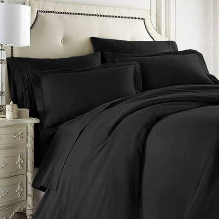 Nestl Bedding 7-Piece Queen Duvet Cover and Bed Sheet Set - Includes Duvet Cover, Flat Sheet, Fitted Sheets, 2 Pillowcases and 2 Pillow Shams - Complete Luxury Soft Microfiber Bedding Set, Black