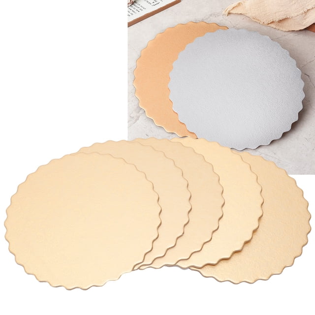 10PCS Double Sided Pattern Round Cake Boards, Thicken Cardboard, Gold + Silver, Lace Decoration, Reusable Cake Trays for Wedding, Birthday Party