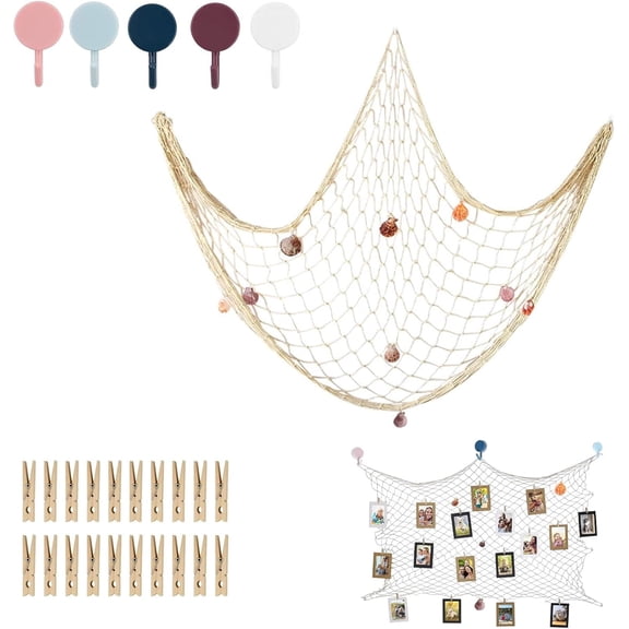 KUBDPQOR Décoration Murale de Filet de Pêche Artisanale Exquise avec Coquillages - Idéale pour la Déco Nautique et la Décoration de la Maison, Décoration de Coquillages 100 * 200 cm