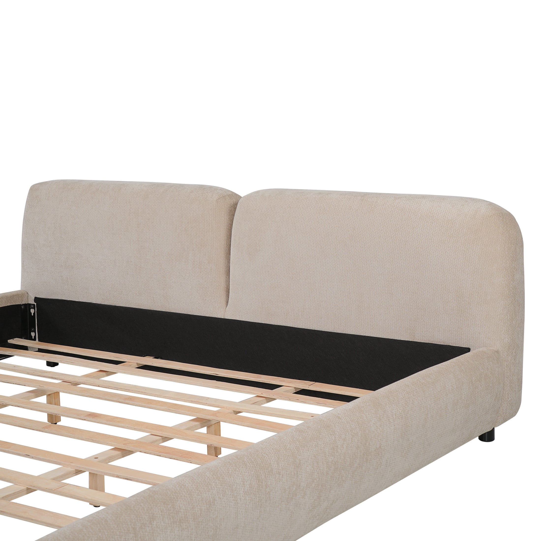 Christopher Knight Home Boucle Upholstered Bed Frame with Curved Thick Headboard, King Size, Taupe