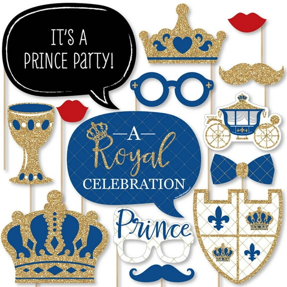 Big Dot of Happiness Royal Prince Charming - Baby Shower or Birthday Party Photo Booth Props Kit - 20 Count