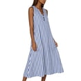 thumbnail image 6 of Snorda Women's Striped Dress Summer Round Neck Sleeveless Striped Solid Color Casual Dress Flowy Sundress Ideal for Daily Wear Beach Vacation & Party, 6 of 7