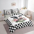 thumbnail image 2 of Manfei Floral Cow Full Size Bedding Sets 7 Pieces,Geometric Plaid Full Size Bed in a Bag,White Black Pink, 2 of 6