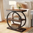 thumbnail image 2 of Fnova Table d'Appoint avec Structure Métallique Circulaire, Table Basse à 3 Étagères pour Salon, Brun Foncé, 2 of 16