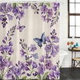 thumbnail image 2 of Purple Flowers Shower Curtain, Waterproof Shower Curtains for Bathroom, Butterfly Spring Floral Rustic Farmhouse Washable Fabric Bathtub Curtain Set Bath Decor with 12 Hooks Long 72"x84", 2 of 8