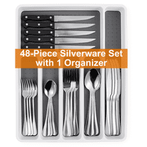 49 Piece Silverware Set Service for 8，Stainless Steel Flatware Cutlery Set with Organizer，Mirror Polished，Dishwasher Safe