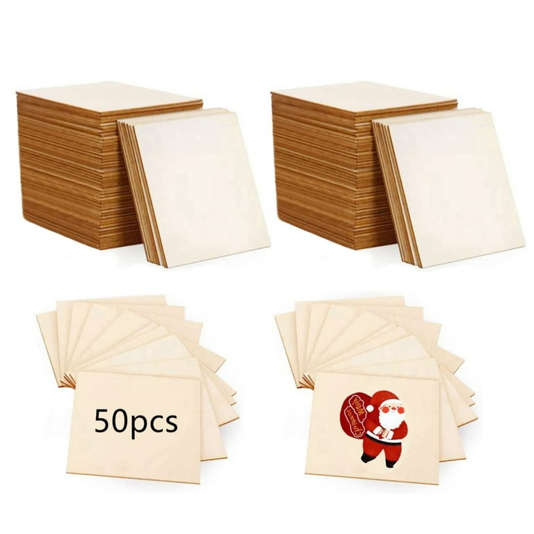 50PCS Wood Planks, Unfinished Wood Rectangles for Crafts Wooden