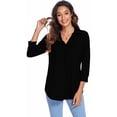 thumbnail image 3 of Txlixc Camisa suelta para mujer, jersey de manga tres cuartos con cuello en V de color sólido informal para adultos Txlixc Moda, 3 of 5
