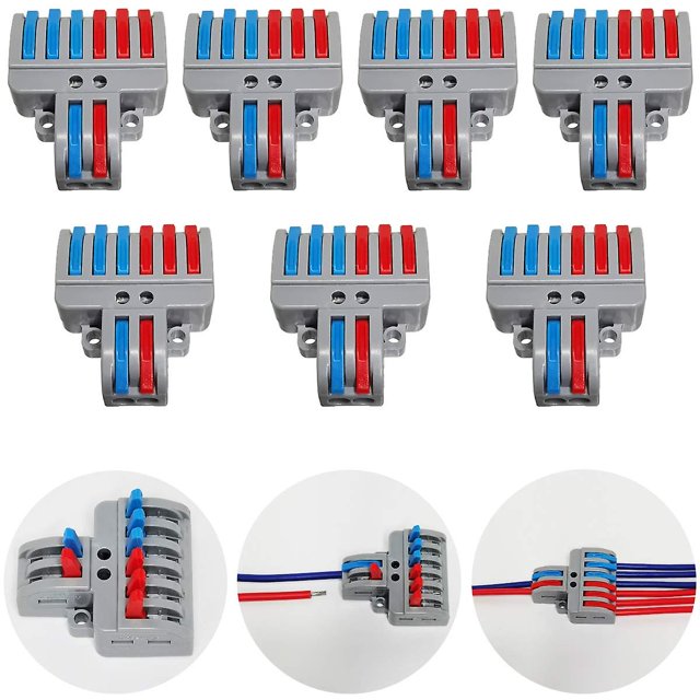 Bloques de terminales, bloques de terminales de varilla, conectores de cable de empuje, terminales compactos extraíbles, 7 piezas de terminales de 8 polos con tornillos de montaje (2 en 6)