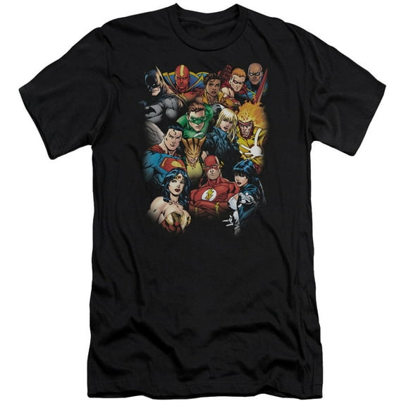 JLA Justice League The Leagues All Here S/S Adult 30/1 T-Shirt Black