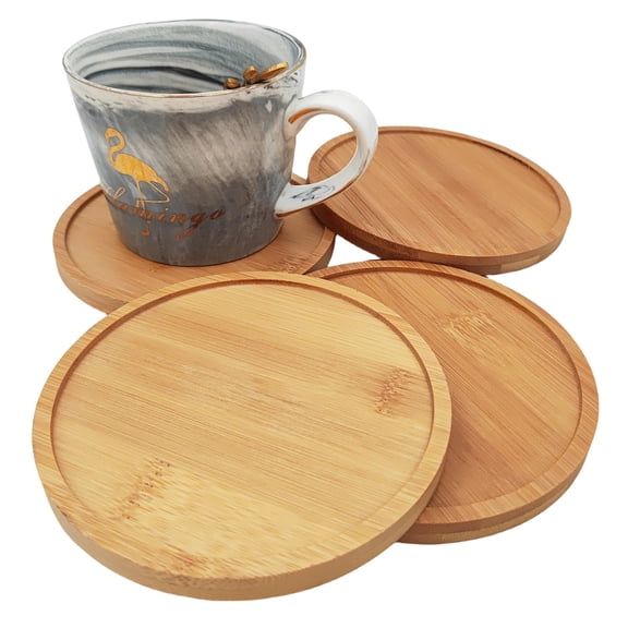 4PCS Mosaic Bamboo Coasters for Crafts, Round Blank Base Trays, Drinking Cup Coaster, Plant Coaster, Art Plate Base, DIY Mosaic Supplies, Round L