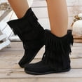 thumbnail image 2 of UngA Womens Cowboy Boots Mid Calf Fringe Western Cowgirl Boots for Women Comfortable Low Heel With Zipper Black,Size 8.5, 2 of 7