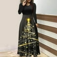 thumbnail image 2 of Women's Christmas Cocktial Dress Long Sleeve Crewneck Snowflare Graphic A Lined Skirt for Party Gold XL, 2 of 4